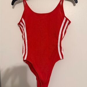 Adidas Red Bodysuit with White Stripes